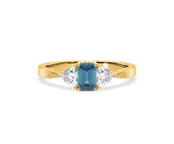 Aurora Blue Lab Diamond Emerald Cut and Trillion 1.00ct Ring in 18K Yellow Gold - Elara Collection - 360 View
