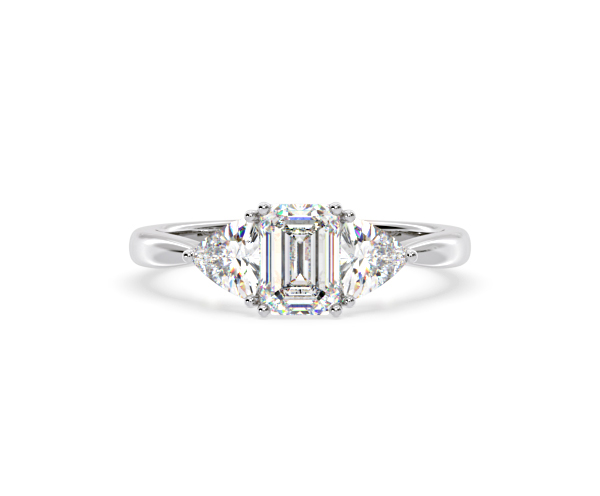 Aurora Lab Diamond Emerald Cut and Trillion1.70ct Ring in 18K White Gold F/VS1 - 360 View