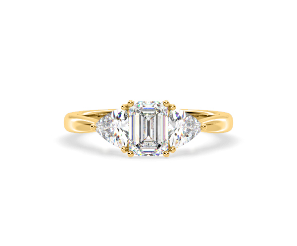 Aurora Lab Diamond Emerald Cut and Trillion 1.70ct Ring in 18K Gold F/VS1 - 360 View