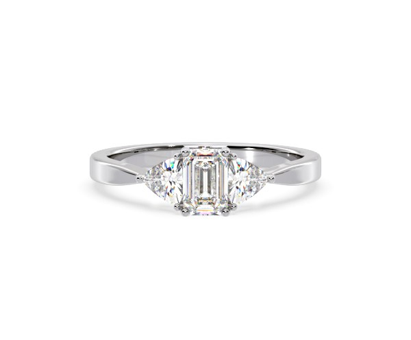 Aurora Lab Diamond Emerald Cut and Trillion 1.00ct Ring in 18K White Gold F/VS1 - 360 View