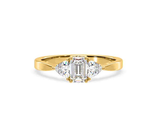Aurora Lab Diamond Emerald Cut and Trillion 1.00ct Ring in 18K Gold F/VS1 - 360 View