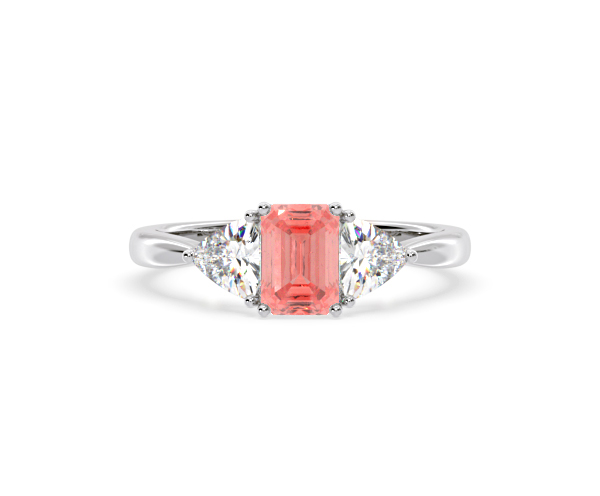 Aurora Pink Lab Diamond Emerald Cut and Trillion 1.70ct Ring in 18K White Gold - Elara Collection - 360 View