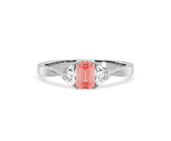 Aurora Pink Lab Diamond Emerald Cut and Trillion 1.00ct Ring in 18K White Gold - Elara Collection - 360 View