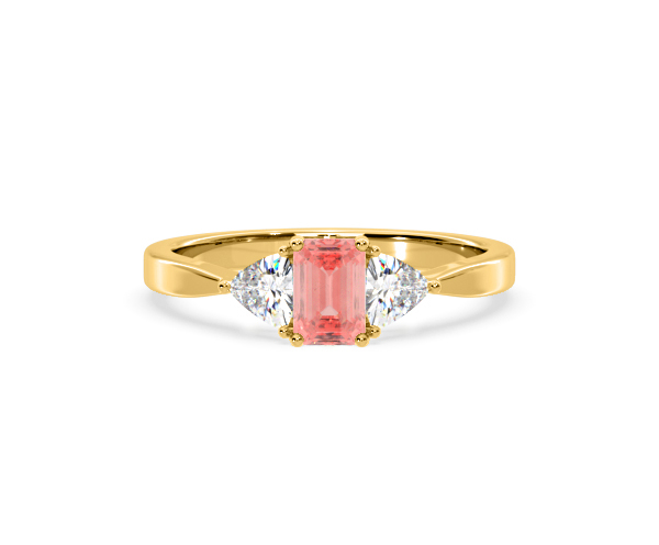 Aurora Pink Lab Diamond Emerald Cut and Trillion 1.00ct Ring in 18K Yellow Gold - Elara Collection - 360 View