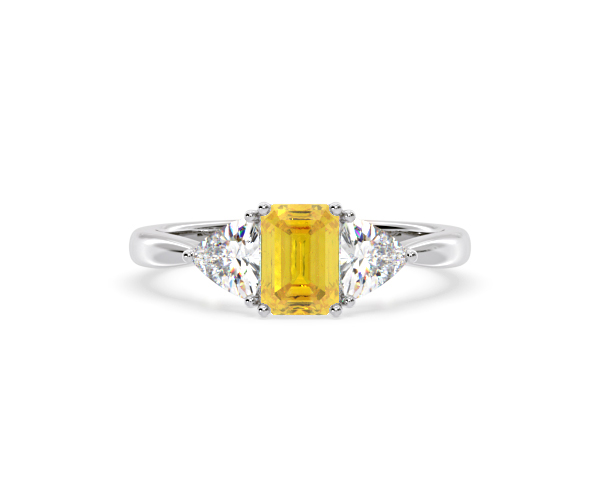 Aurora Yellow Lab Diamond Emerald Cut and Trillion 1.70ct Ring in 18K White Gold - Elara Collection - 360 View
