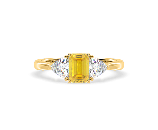 Aurora Yellow Lab Diamond Emerald Cut and Trillion 1.70ct Ring in 18K Yellow Gold - Elara Collection - 360 View