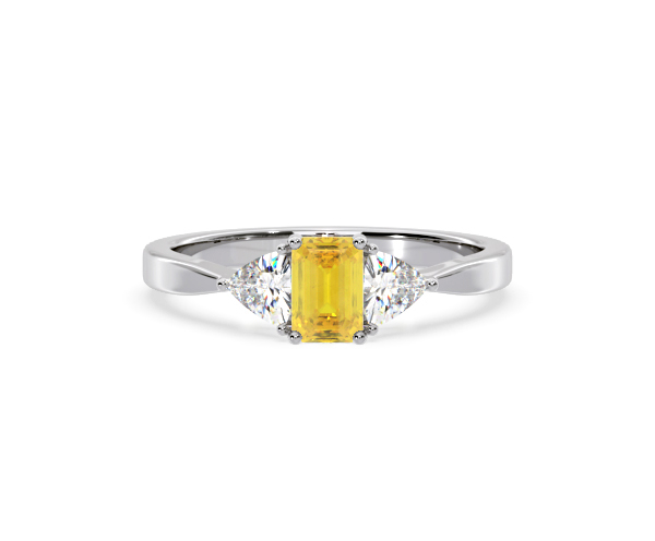 Aurora Yellow Lab Diamond Emerald Cut and Trillion 1.00ct Ring in 18K White Gold - Elara Collection - 360 View