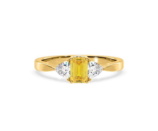 Aurora Yellow Lab Diamond Emerald Cut and Trillion 1.00ct Ring in 18K Yellow Gold - Elara Collection - 360 View