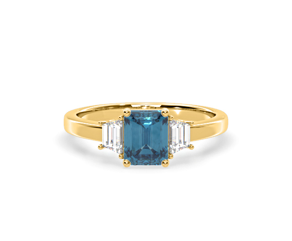 Erika Blue Lab Diamond 1.70ct Emerald Cut Ring in 18K Yellow Gold - Elara Collection - 360 View