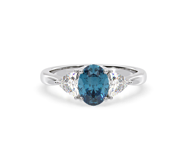 Dalia Blue Lab Diamond Oval with Trillions 1.70ct Ring in 18K White Gold - Elara Collection - 360 View