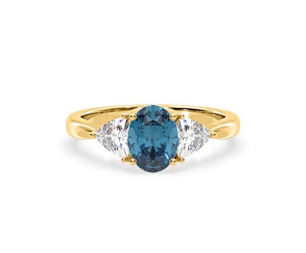 Dalia Blue Lab Diamond Oval with Trillions 1.70ct Ring in 18K Yellow Gold - Elara Collection - 360 View