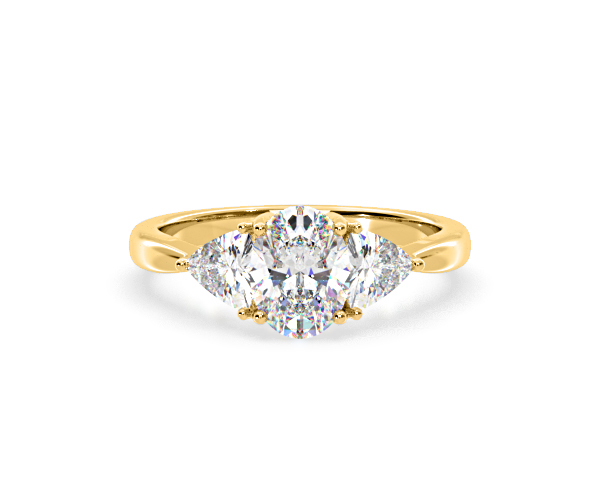 Dalia Lab Diamond Oval with Trillions 1.70ct Ring in 18K Yellow Gold F/VS1 - 360 View