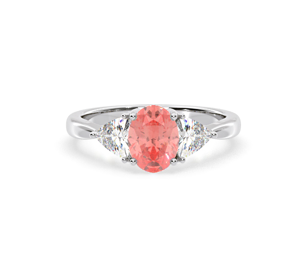 Dalia Pink Lab Diamond Oval with Trillions 1.70ct Ring in Platinum - Elara Collection - 360 View