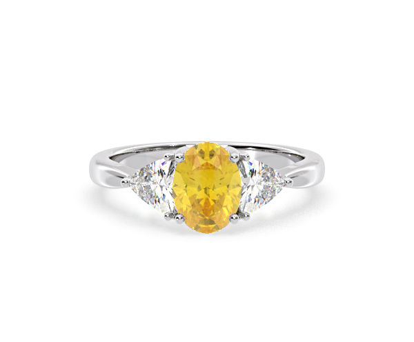 Dalia Yellow Lab Diamond Oval with Trillions 1.70ct Ring in Platinum - Elara Collection - 360 View