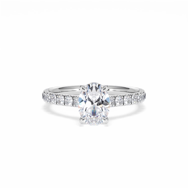 Amora Oval 1.00ct Hidden Halo Lab Diamond Engagement Ring With Side Stones Set in Platinum - 360 View