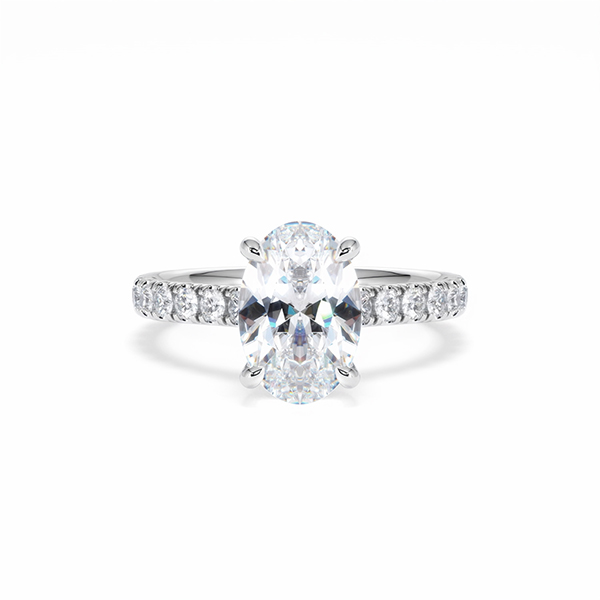 Amora Oval 2.00ct Hidden Halo Lab Diamond Engagement Ring With Side Stones Set in 18K White Gold - 360 View