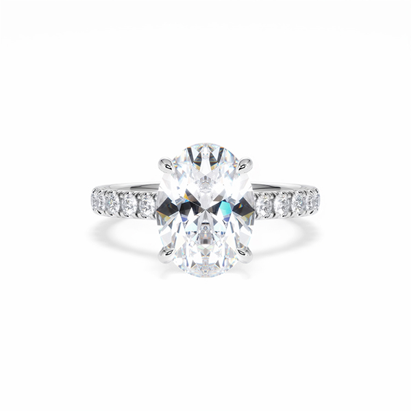 Amora Oval 3.00ct Hidden Halo Lab Diamond Engagement Ring With Side Stones Set in Platinum - 360 View