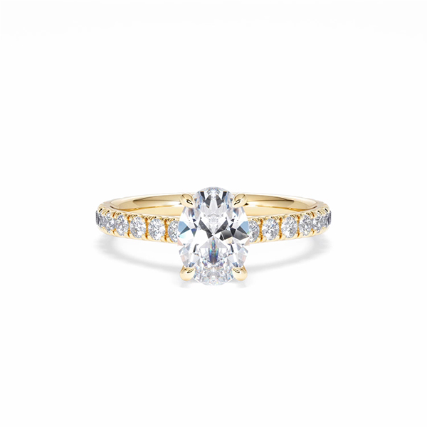 Amora Oval 1.00ct Hidden Halo Lab Diamond Engagement Ring With Side Stones Set in 18K Gold - 360 View