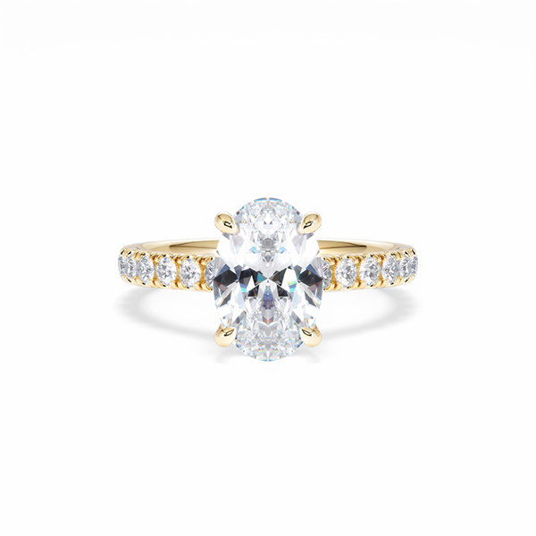 Amora Oval 2.00ct Hidden Halo Lab Diamond Engagement Ring With Side Stones Set in 18K Gold - 360 View
