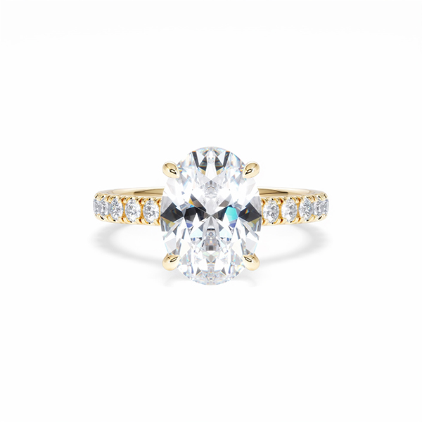 Amora Oval 3.00ct Hidden Halo Lab Diamond Engagement Ring With Side Stones Set in 18K Gold - 360 View