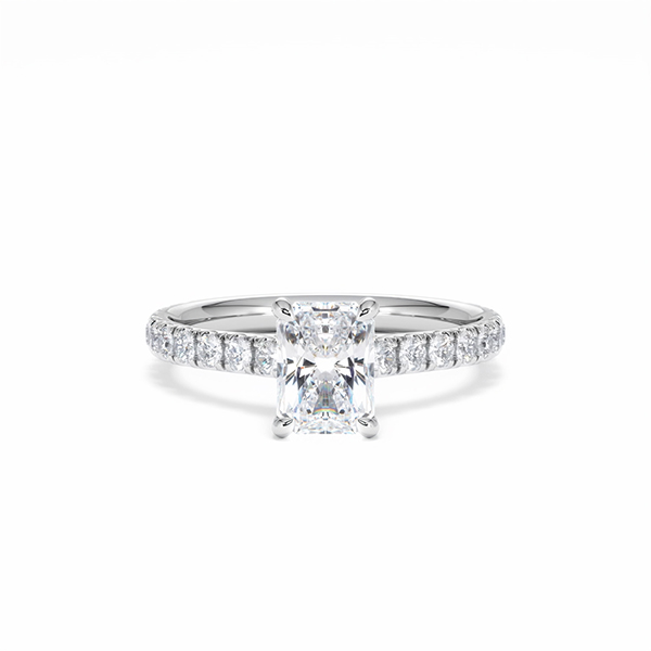 Amora Radiant 1.00ct Hidden Halo Diamond Engagement Ring With Side Stones Set in 18K White Gold - 360 View