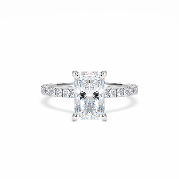 Amora Radiant 2.00ct Hidden Halo Lab Diamond Engagement Ring With Side Stones Set in 18K White Gold - 360 View