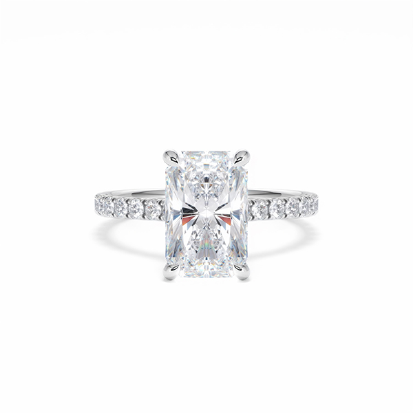 Amora Radiant 3.00ct Hidden Halo Lab Diamond Engagement Ring With Side Stones Set in 18K White Gold - 360 View