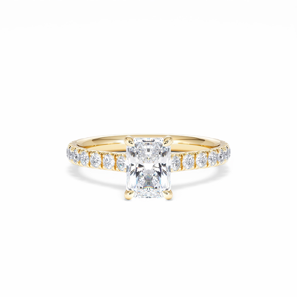 Amora Radiant 1.00ct Hidden Halo Diamond Engagement Ring With Side Stones Set in 18K Gold - 360 View
