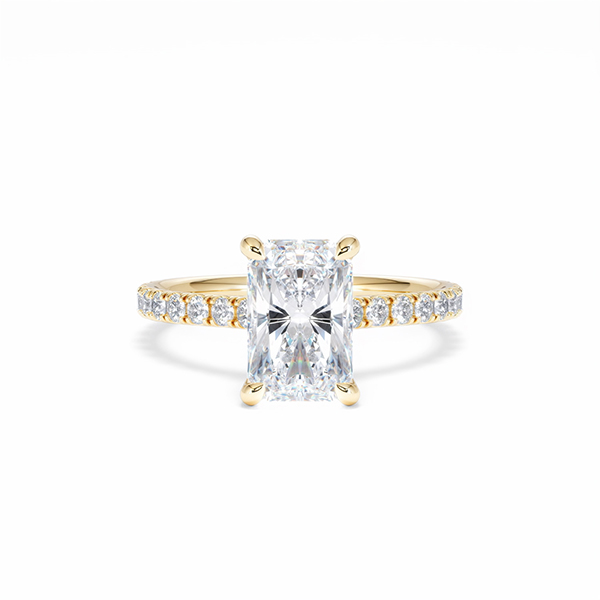 Amora Radiant 2.00ct Hidden Halo Lab Diamond Engagement Ring With Side Stones Set in 18K Gold - 360 View
