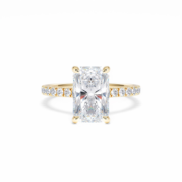 Amora Radiant 3.00ct Hidden Halo Lab Diamond Engagement Ring With Side Stones Set in 18K Gold - 360 View