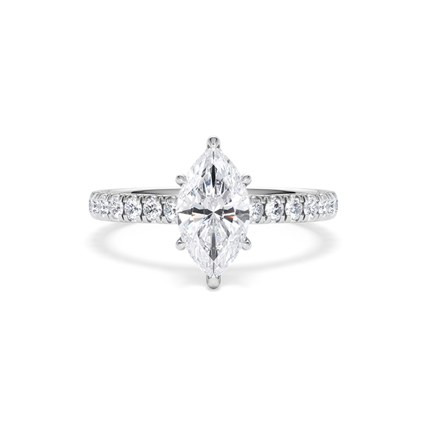 Amora Marquise 1.47ct Hidden Halo Lab Diamond Engagement Ring with Side Stones Set in 18K White Gold - 360 View