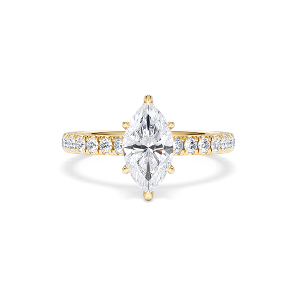 Amora Marquise 1.47ct Hidden Halo Lab Diamond Engagement Ring With Side Stones Set in 18K Gold - 360 View