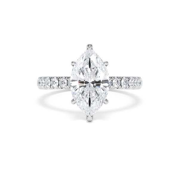 Amora Marquise 2.55ct Hidden Halo Lab Diamond Engagement Ring With Side Stones Set in 18K White Gold - 360 View