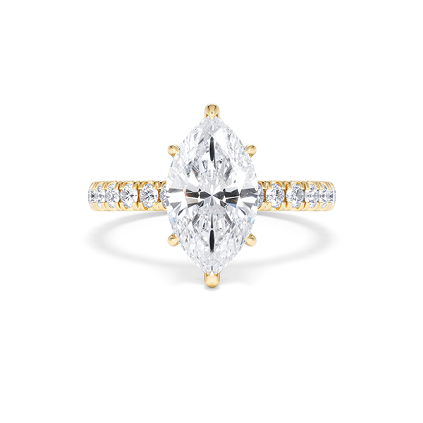 Amora Marquise 2.55ct Hidden Halo Lab Diamond Engagement Ring With Side Stones Set in 18K Gold - 360 View