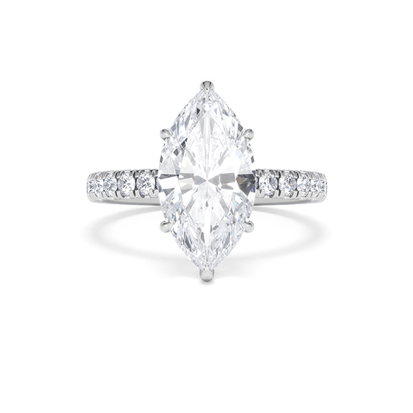 Amora Marquise 3.36ct Hidden Halo Lab Diamond Engagement Ring With Side Stones Set in 18K White Gold - 360 View