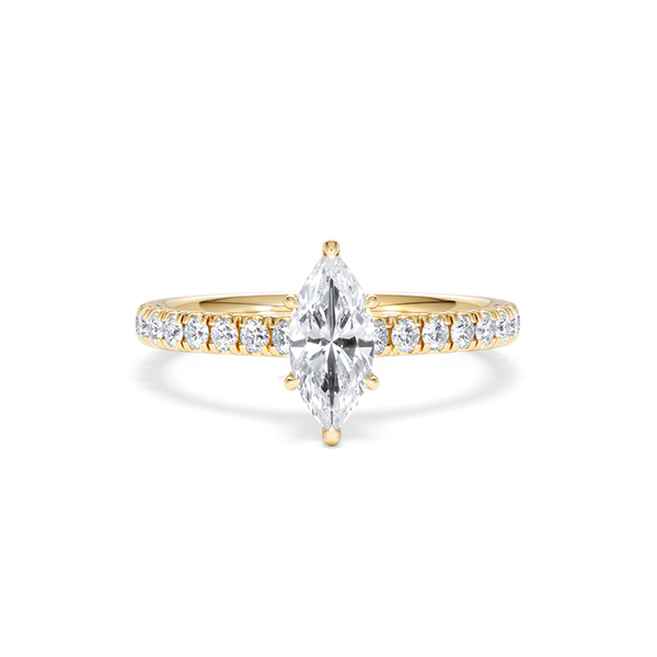 Amora Marquise 0.97ct Hidden Halo Lab Diamond Engagement Ring With Side Stones Set in 18K Gold - 360 View