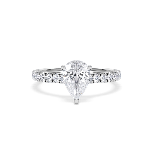 Amora Pear 1.47ct Hidden Halo Lab Diamond Engagement Ring With Side Stones Set in 18K White Gold - 360 View