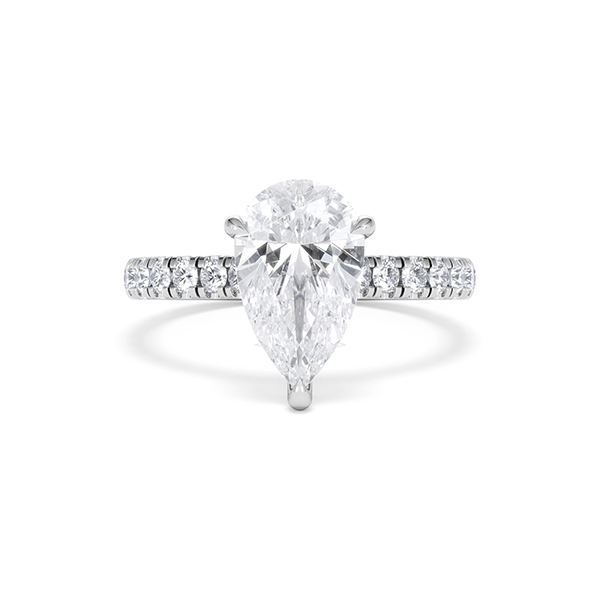 Amora Pear 2.55ct Hidden Halo Lab Diamond Engagement Ring With Side Stones Set in 18K Platinum - 360 View