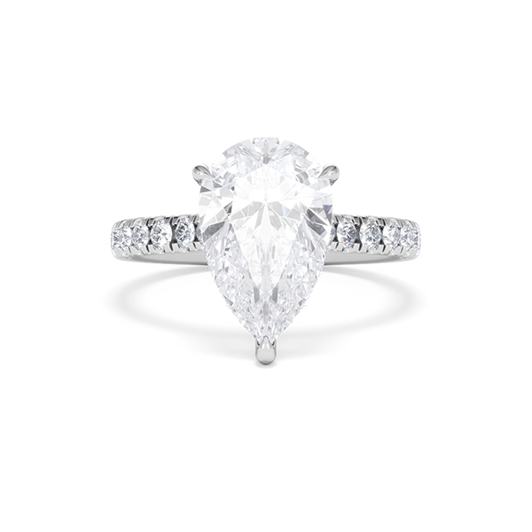 Amora Pear 3.36ct Hidden Halo Lab Diamond Engagement Ring With Side Stones Set in 18K Platinum - 360 View