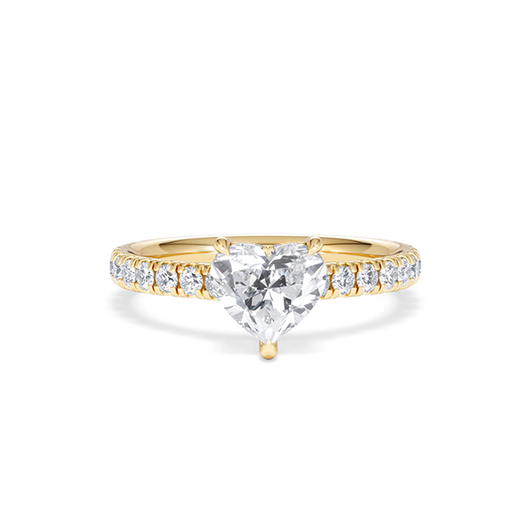 Amora Heart 1.47ct Hidden Halo Diamond Engagement Ring With Side Stones Set in 18K Gold - 360 View