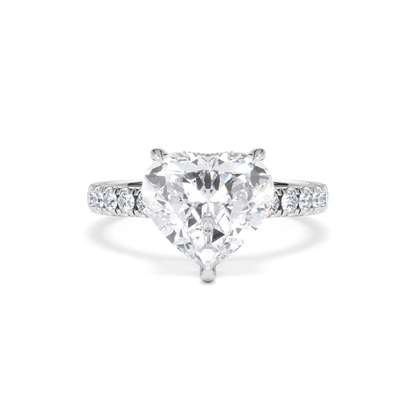 Amora Heart 3.36ct Hidden Halo Lab Diamond Engagement Ring With Side Stones Set in 18K White Gold - 360 View