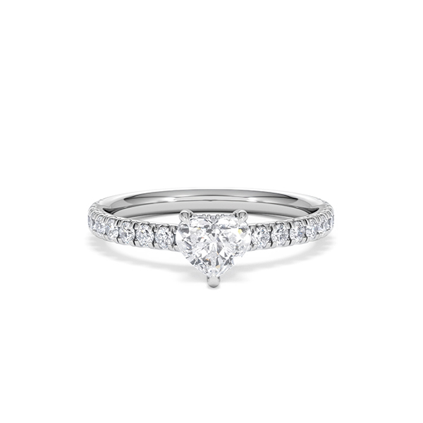 Amora Heart 0.97ct Hidden Halo Diamond Engagement Ring With Side Stones Set in 18K White Gold - 360 View