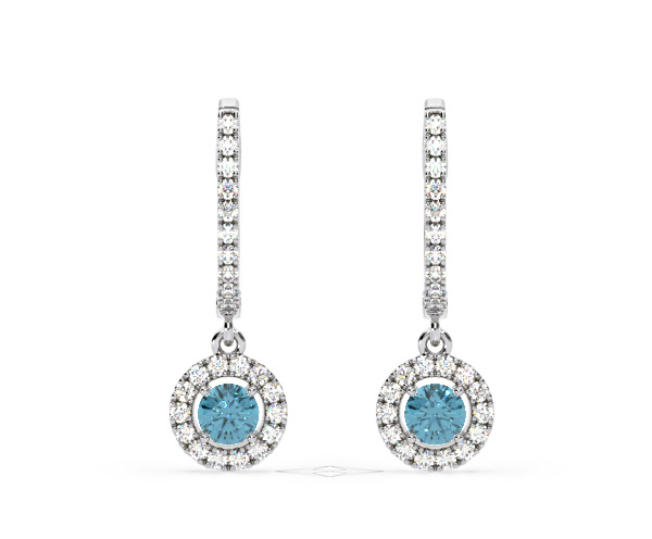 Ella Blue Lab Diamond 1.48ct Halo Drop Earrings in 18K White Gold - Elara Collection - 360 View