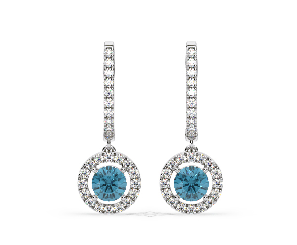 Ella Blue Lab Diamond 2.60ct Halo Drop Earrings in 18K White Gold - Elara Collection - 360 View