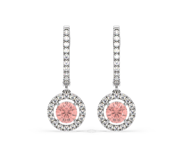 Ella Pink Lab Diamond 2.60ct Halo Drop Earrings in 18K White Gold - Elara Collection - 360 View