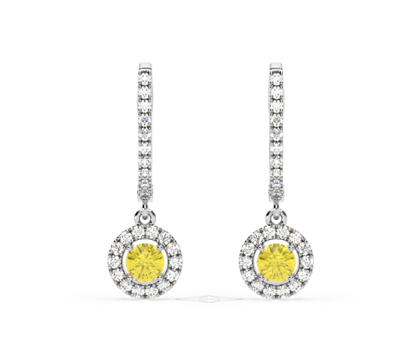Ella Yellow Lab Diamond 1.48ct Halo Drop Earrings in 18K White Gold - Elara Collection - 360 View