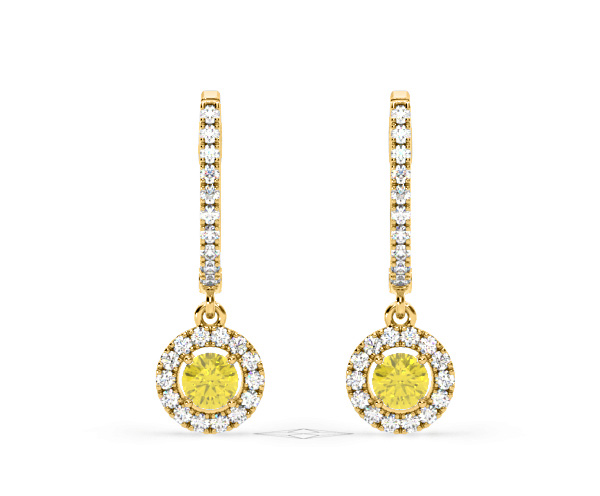 Ella Yellow Lab Diamond 1.48ct Halo Drop Earrings in 18K Yellow Gold - Elara Collection - 360 View