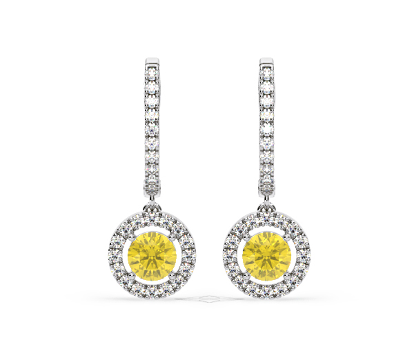 Ella Yellow Lab Diamond 2.60ct Halo Drop Earrings in 18K White Gold - Elara Collection - 360 View