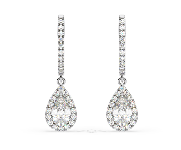 Diana Pear Lab Diamond Halo Drop Earrings 1.48ct in 18K White Gold F/VS1 - 360 View