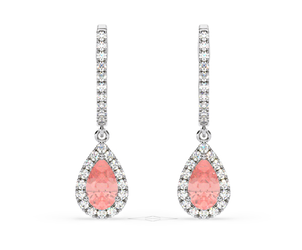 Diana Pink Lab Diamond 1.48ct Pear Halo Drop Earrings in 18K White Gold - Elara Collection - 360 View